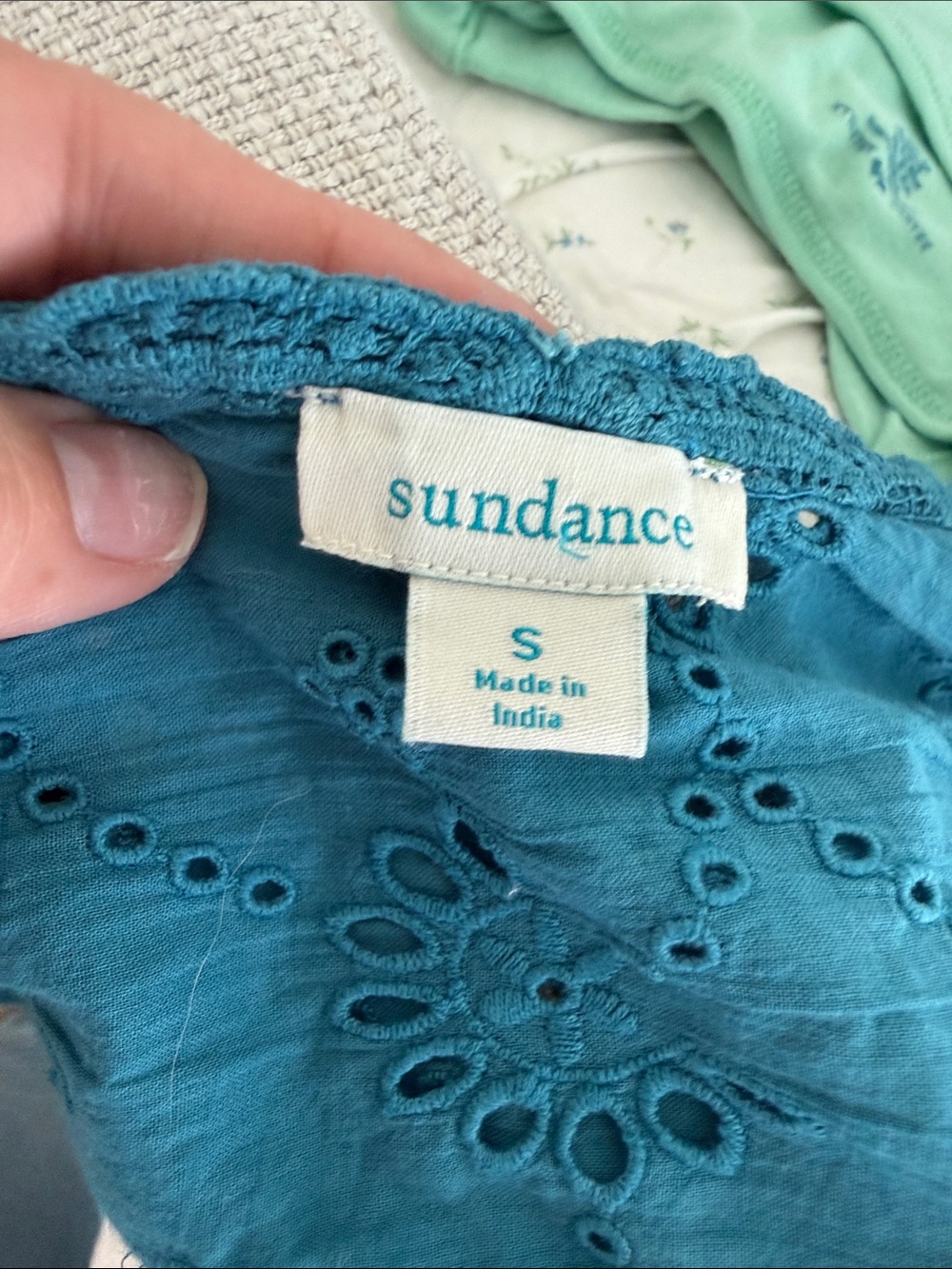 Sundance Teal Eyelet Lace Button-Down Shirt - Picture 4 of 4